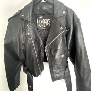 Vintage cropped leather biker jacket